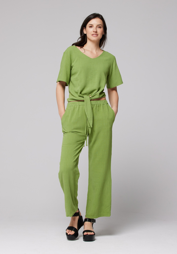 Wiskozowo-lniane zielone spodnie 5037