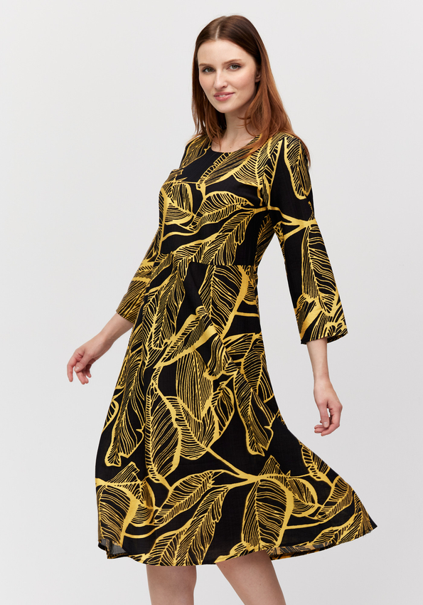 Czarno-żółta sukienka midi 1601