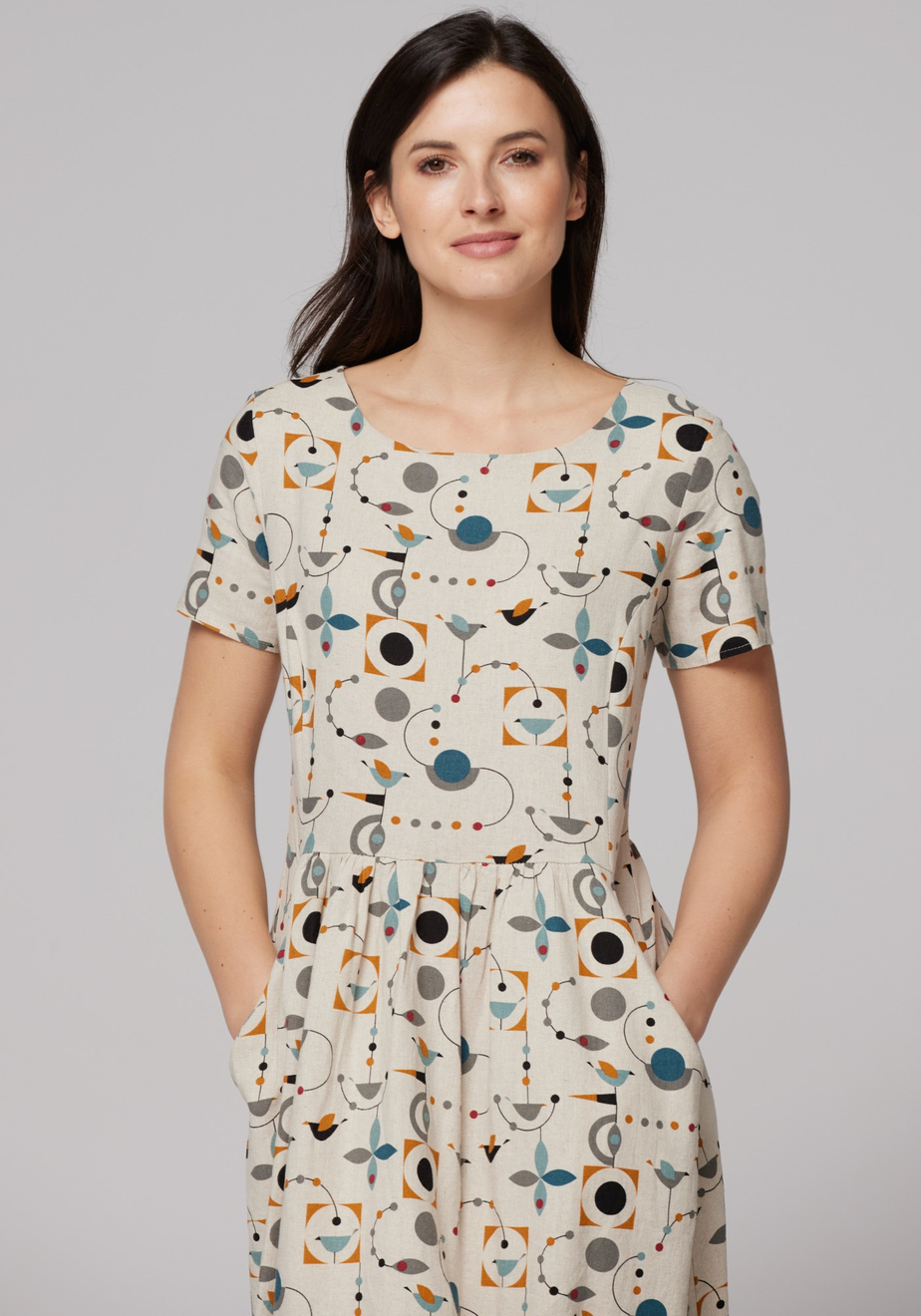 Lniana sukienka w geometryczne wzory 1344