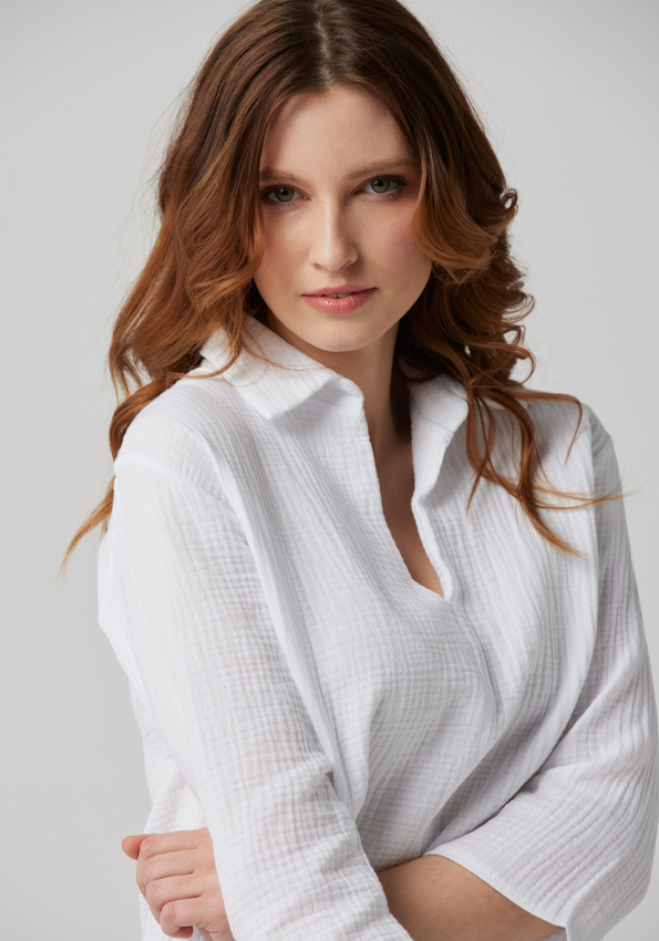 Muślinowa bawełniana biała koszula 3255