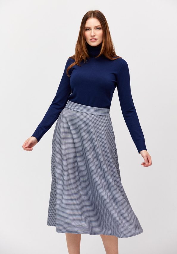 Spódnica midi w niebieską drobną kratkę 2108