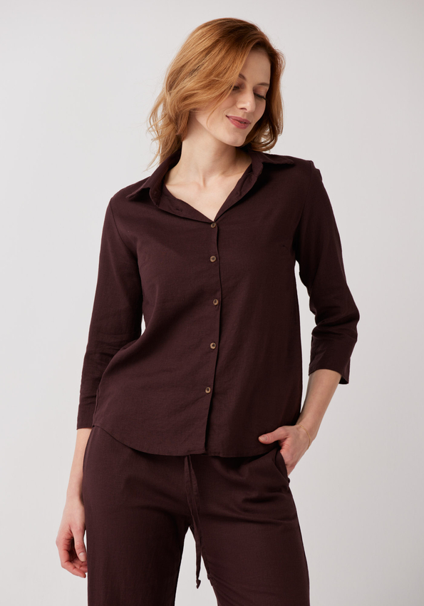 Czekoladowa lniana koszula 3336