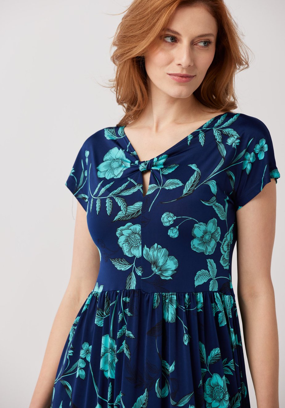 Granatowa sukienka w turkusowe kwiaty 1471
