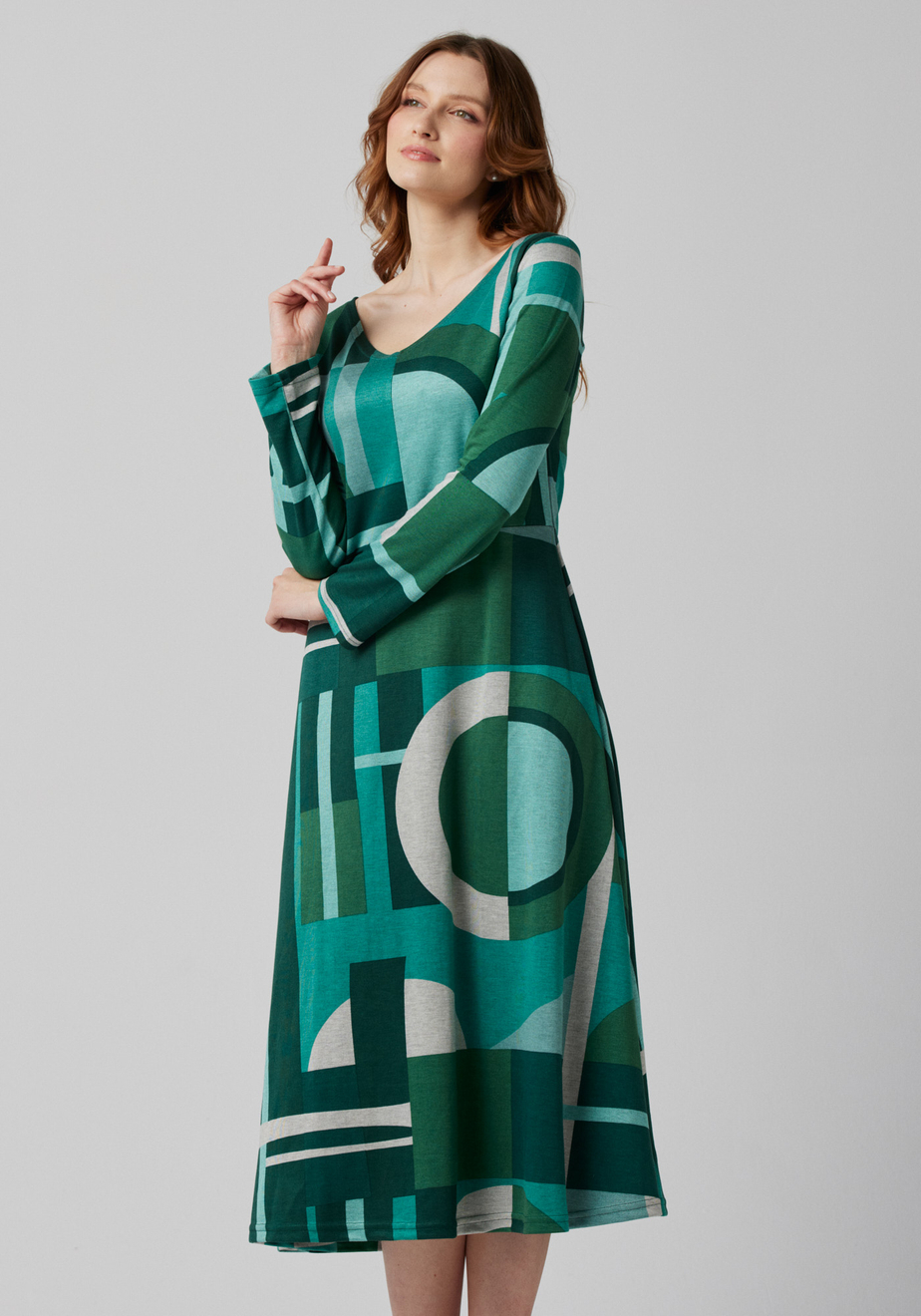 Rozkloszowa sukienka w odcieniach zieleni 1507