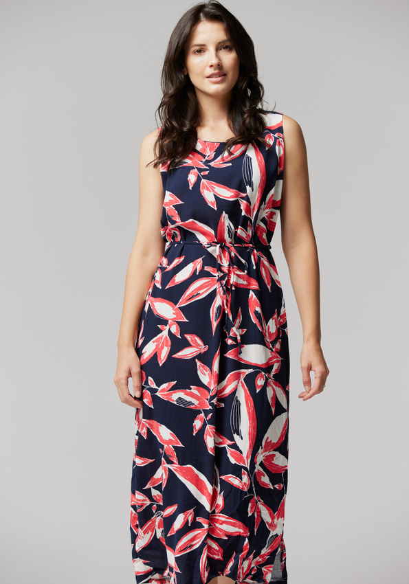 Długa sukienka w duże czerwone liście 1122