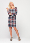 Dopasowana sukienka w kratkę z czerwienią 1488