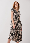 Midi sukienka w czarne kwiaty 1297