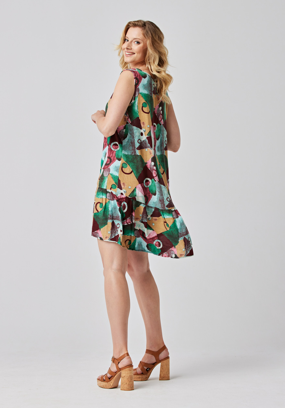 Zielono-bordowa sukienka bez rękawów 1085