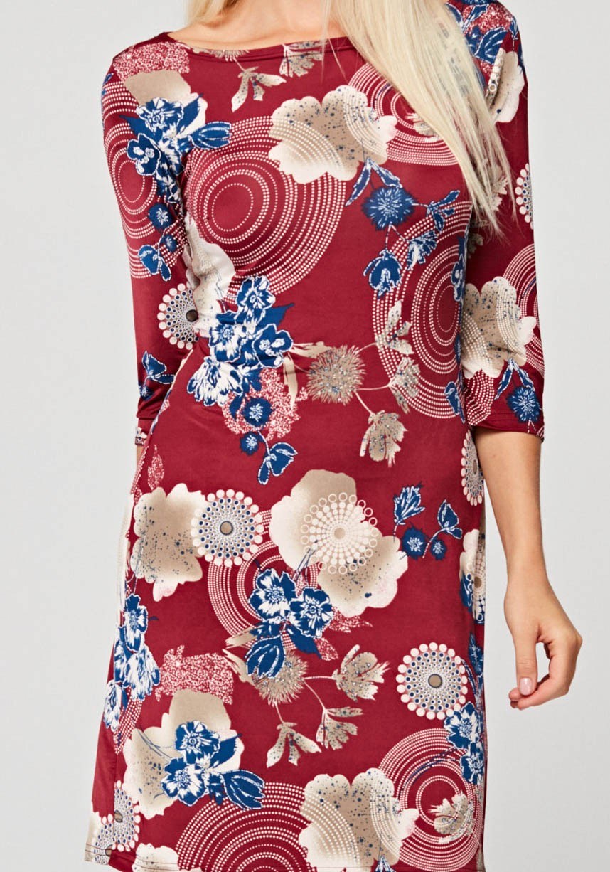 Sukienka 1109 (bordowa-kwiaty)