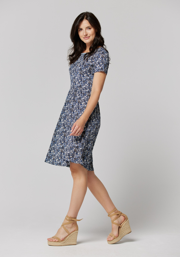 Sukienka w drobne białe i brązowe kwiatki 1452