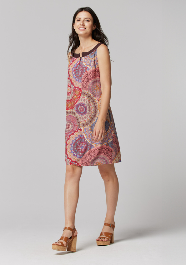 Sukienka z lnem w czerwone rozety 1320