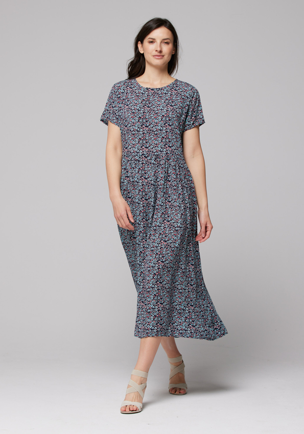 Granatowa długa sukienka w kwiatki 1034