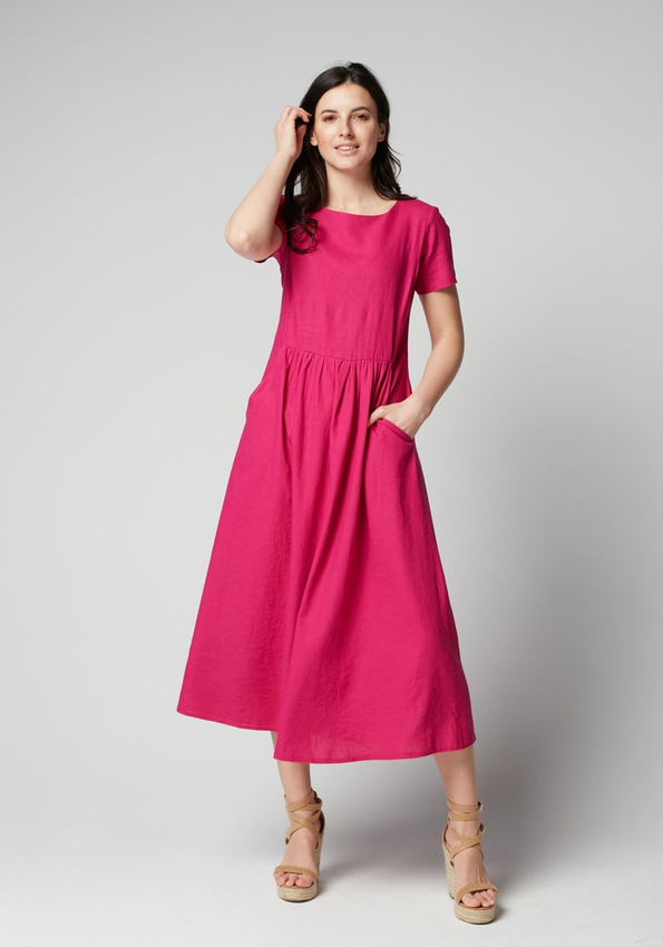Lniana różowa sukienka 1379