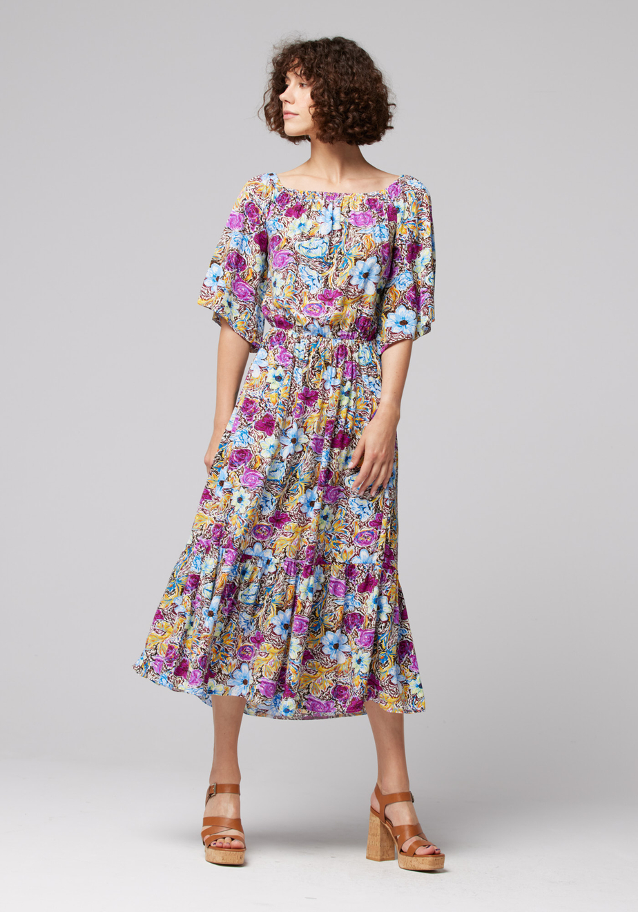 Fuksjowo-niebieska sukienka maxi 1064