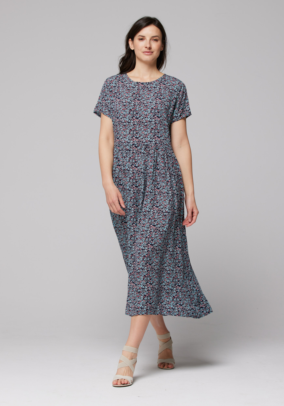 Granatowa długa sukienka w kwiatki 1034