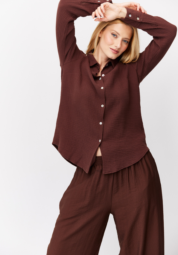Czekoladowa koszula z muślinu 3437
