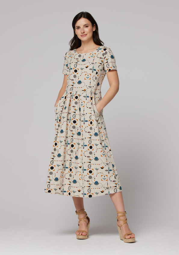 Lniana sukienka w geometryczne wzory 1344