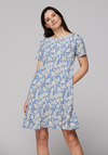 Błękitna lniana sukienka w kwiatki 1364
