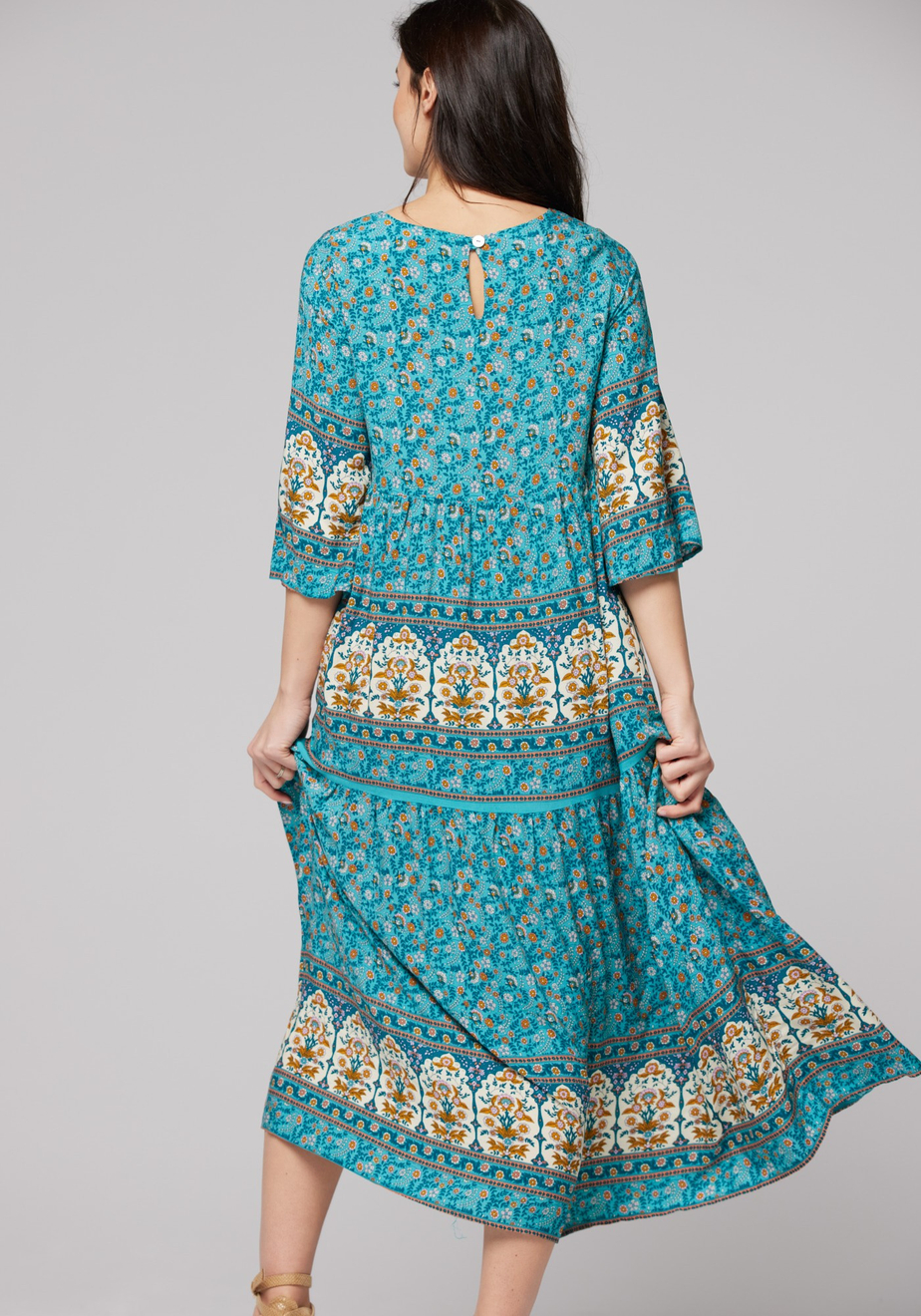 Turkusowa boho sukienka 1029