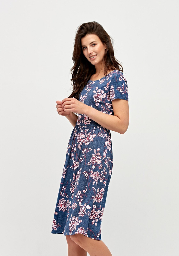 Nibieska sukienka w róże 1256