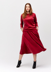 Rozkloszowana czerwona spódnica z weluru 2040