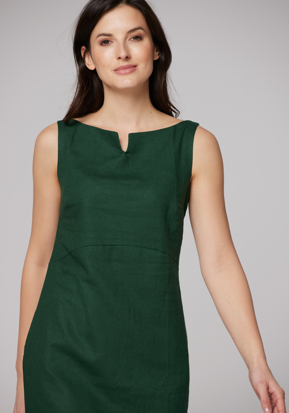 Ciemnozielona lniana sukienka 1381