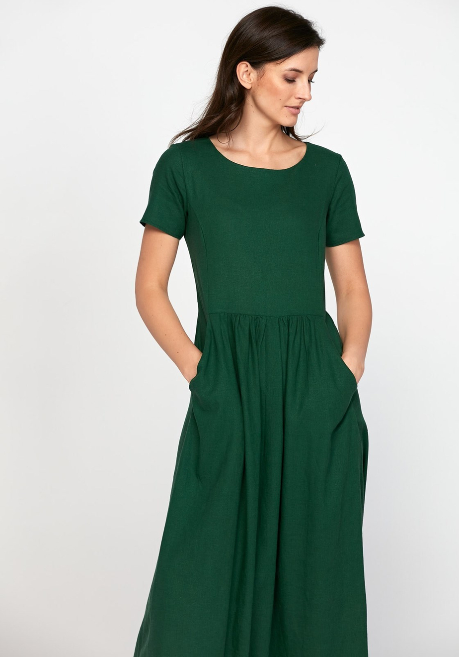 Lniana zielona sukienka 1384