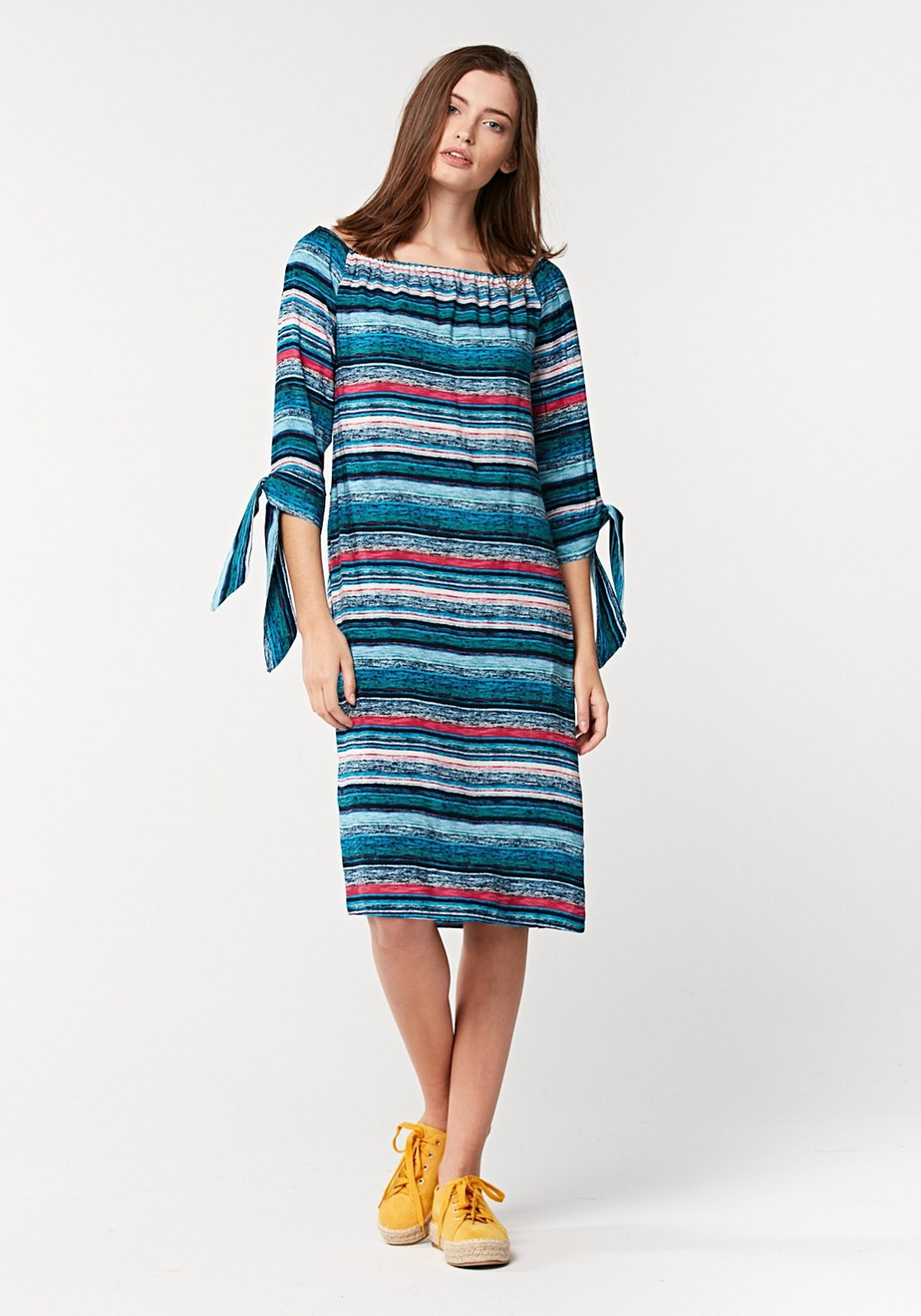 Turkusowa sukienka w paski 1612