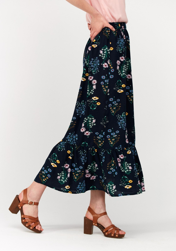 Granatowa spódnica w kwiaty 2057