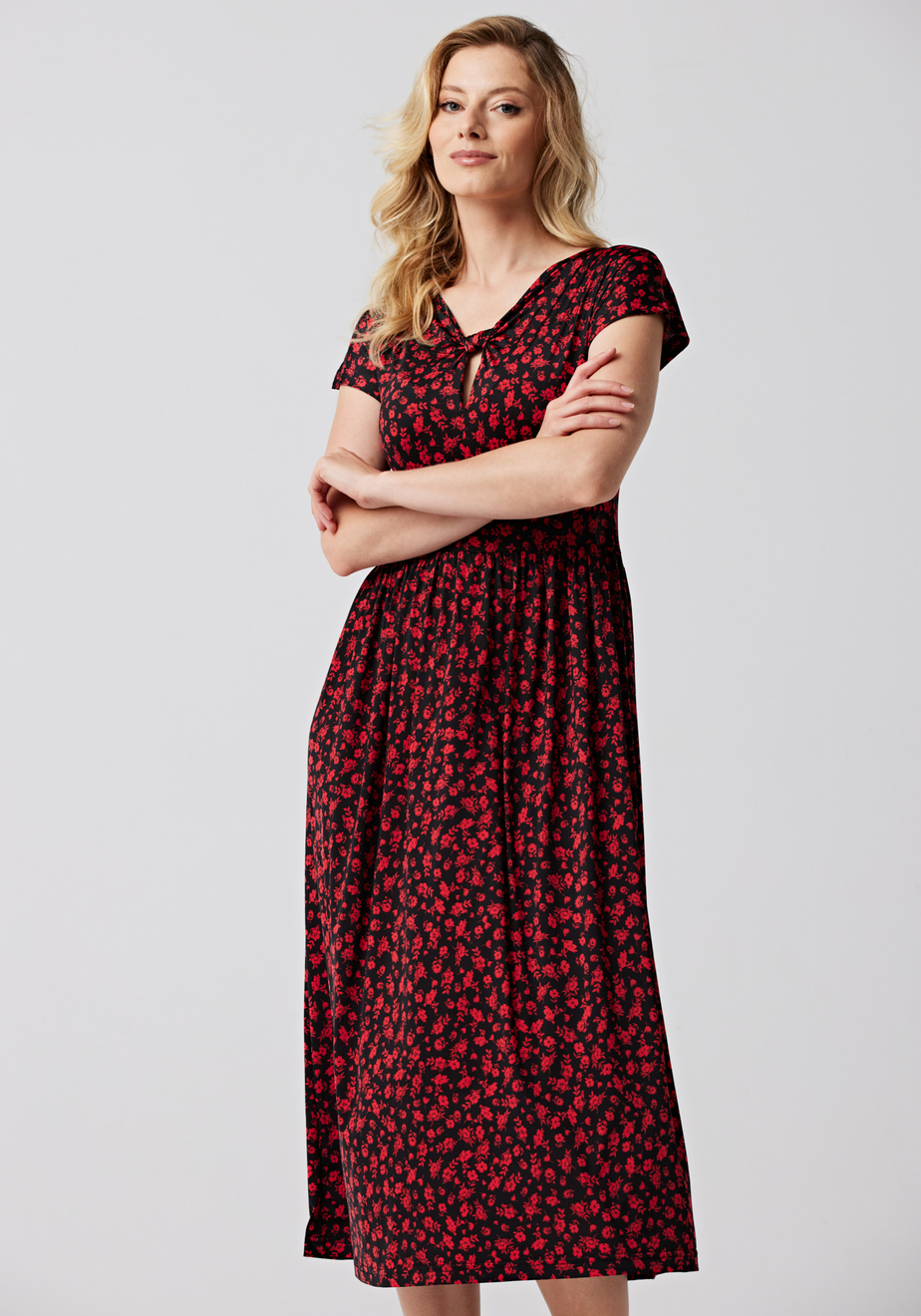 Odcinana sukienka w czerwone kwiatki 1481