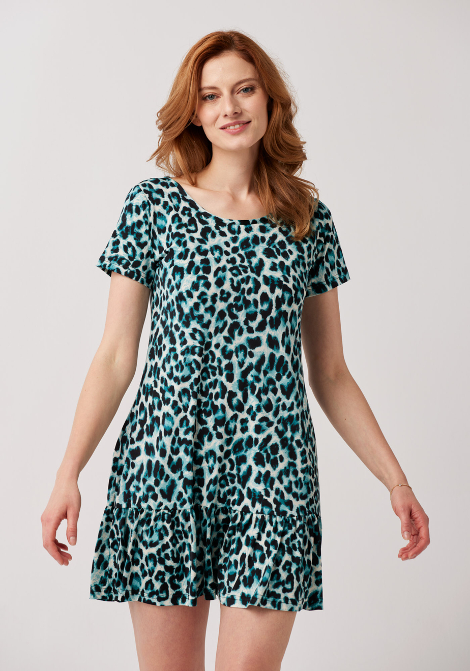 Sukienka w panterkę w odcieniach niebieskiego 1503