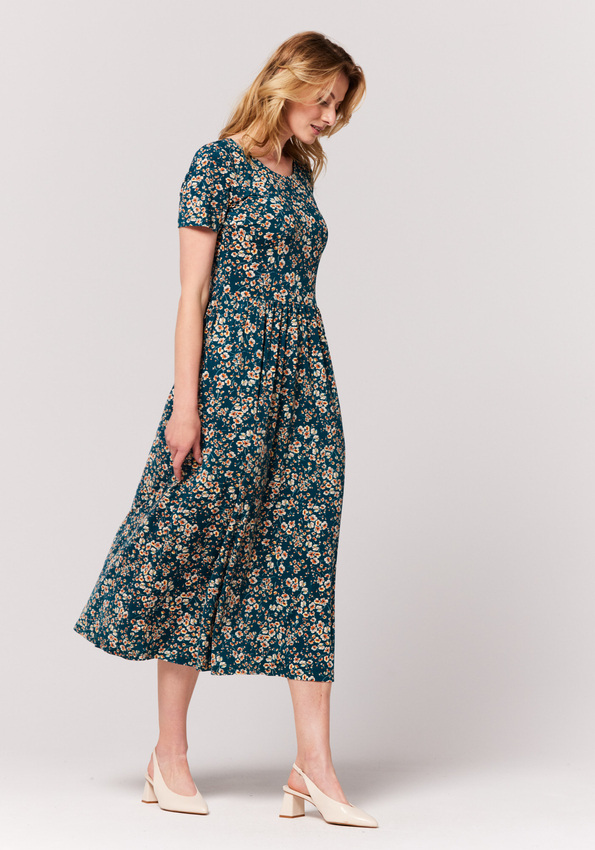 Długa odcinana sukienka w kwiatki 1479