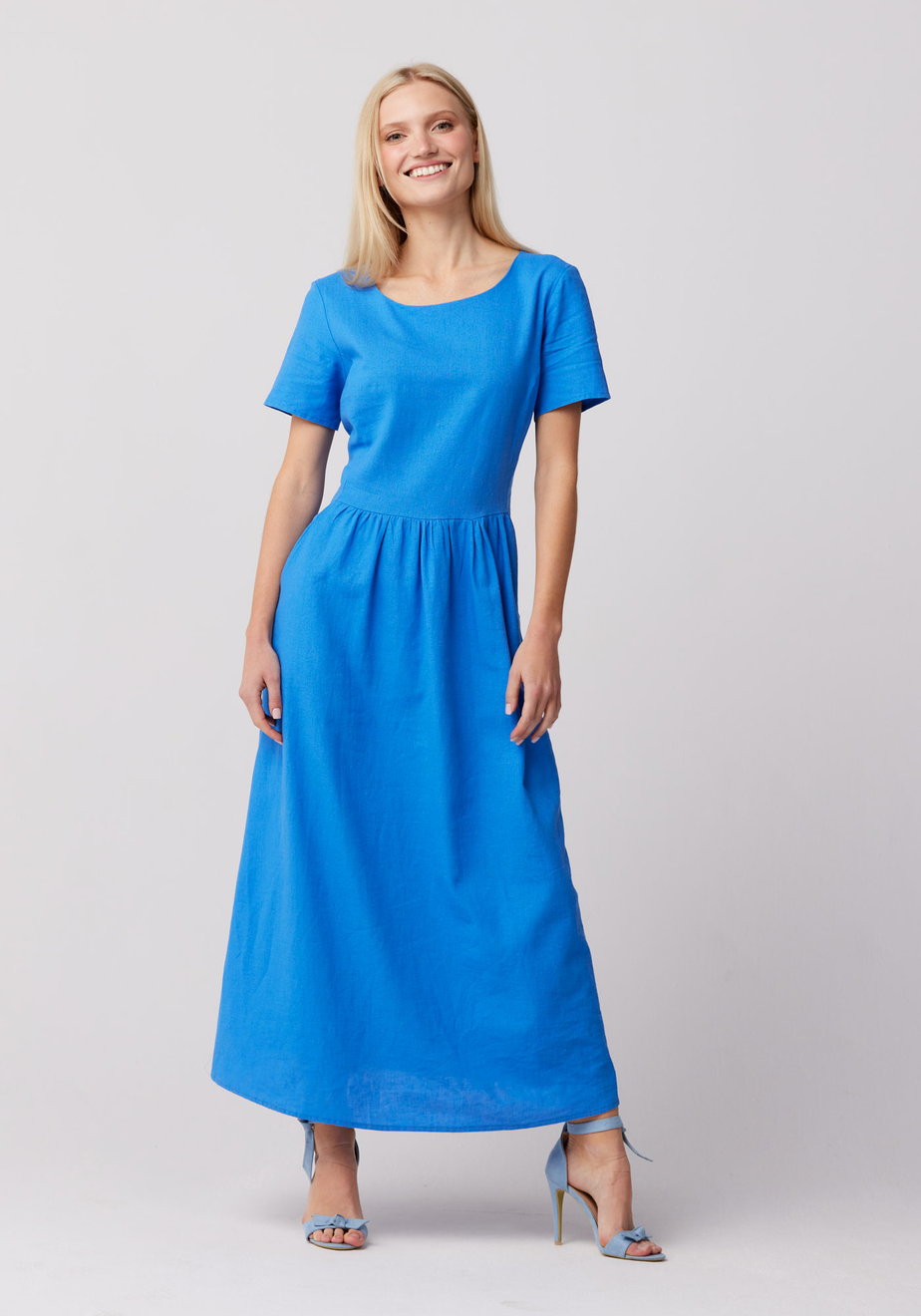 Lniana niebieska sukienka 1384