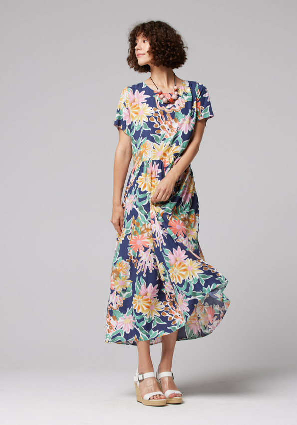 Długa sukienka w kolorowe kwiaty 1074