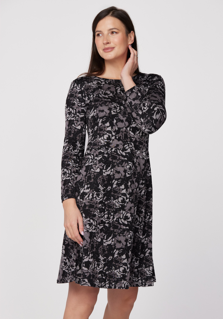 Sukienka w czarno-szaro kwiaty 1896