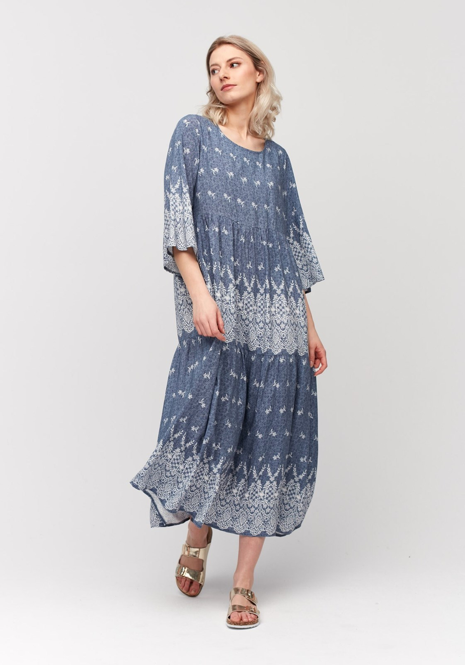 Niebieska maxi sukienka boho 1229