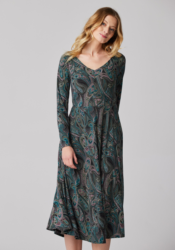 Rozkloszowana sukienka ze wzorem paisley 1921