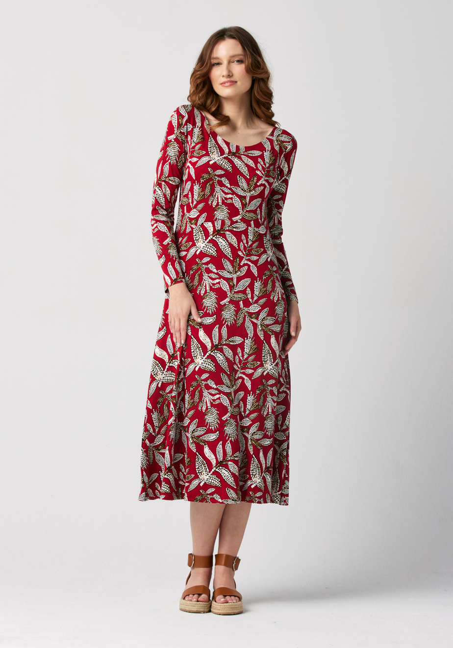 Czerwona sukienka w jasne gałązki 1895