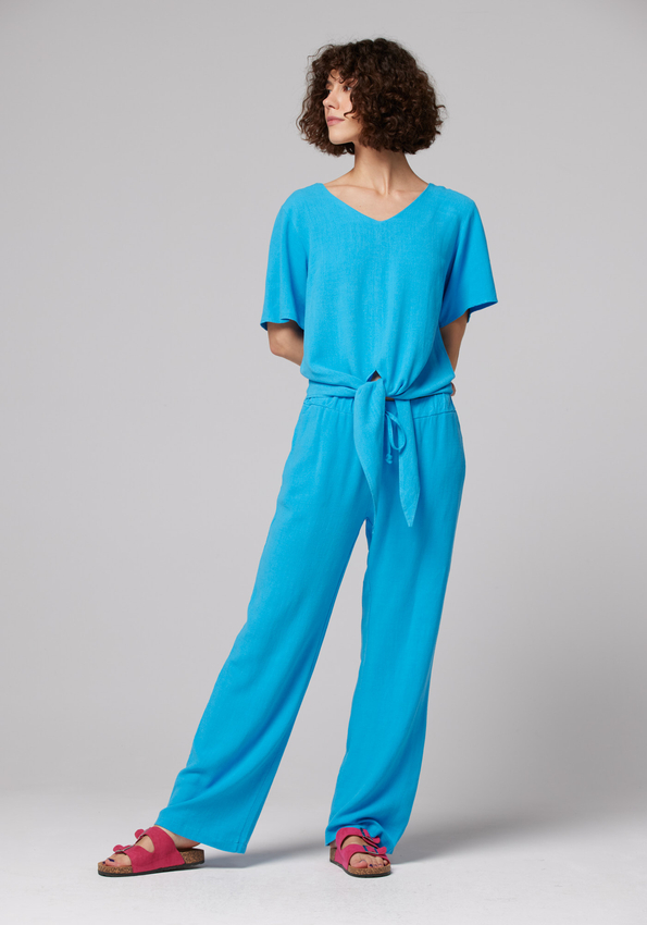 Niebieskie proste spodnie z lnem 5038