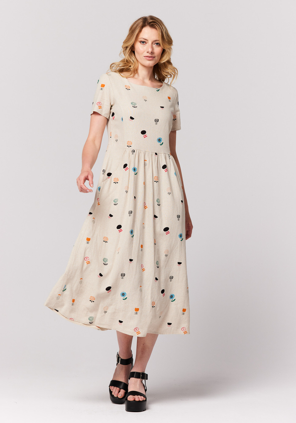 Lniana długa sukienka w kwiaty 1355