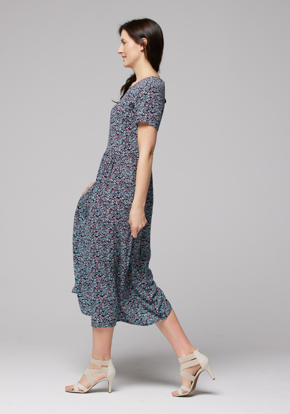 Granatowa długa sukienka w kwiatki 1034