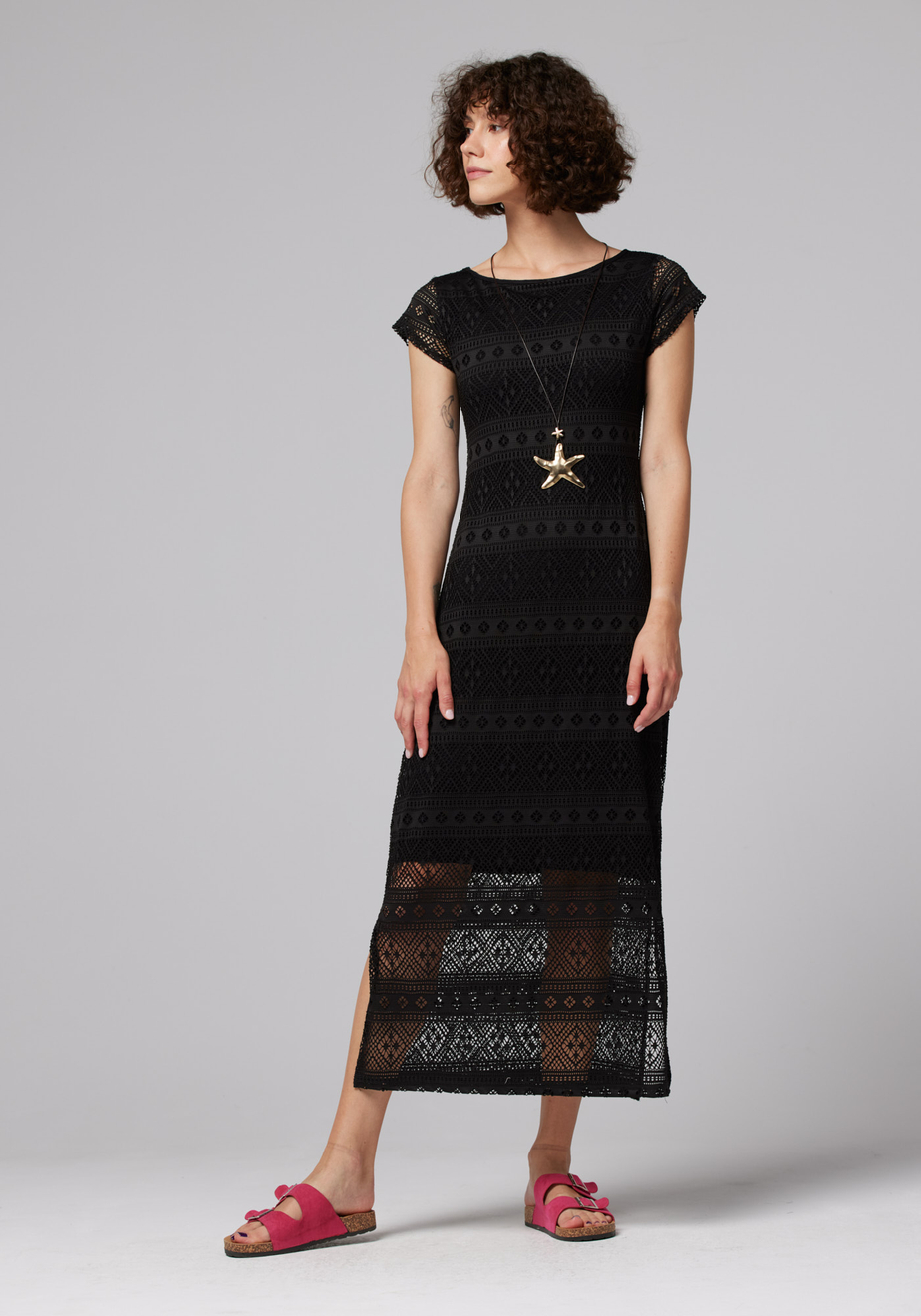 Czarna długa koronkowa sukienka 1266