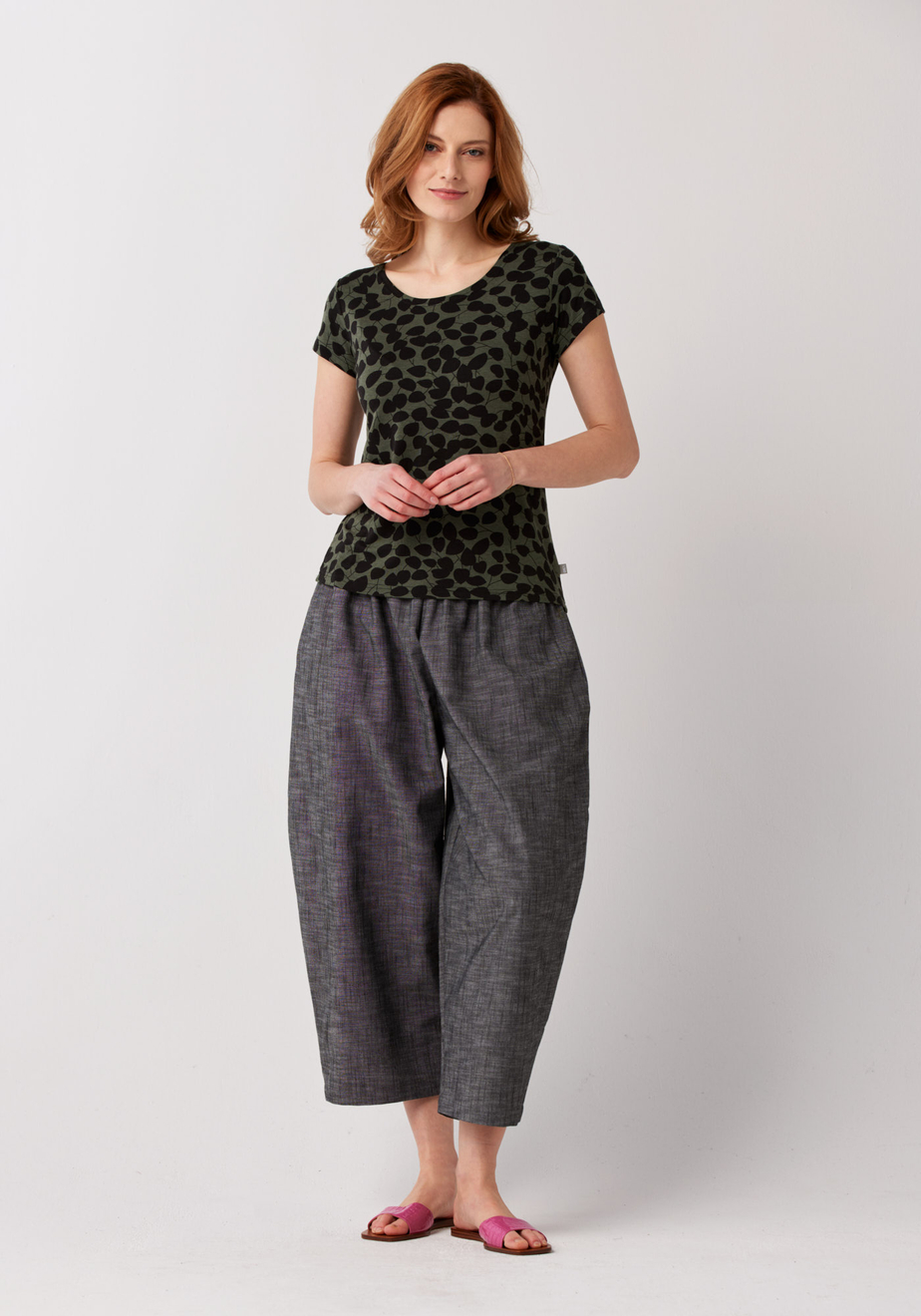 Bawełniane szerokie spodnie 3/4 5186