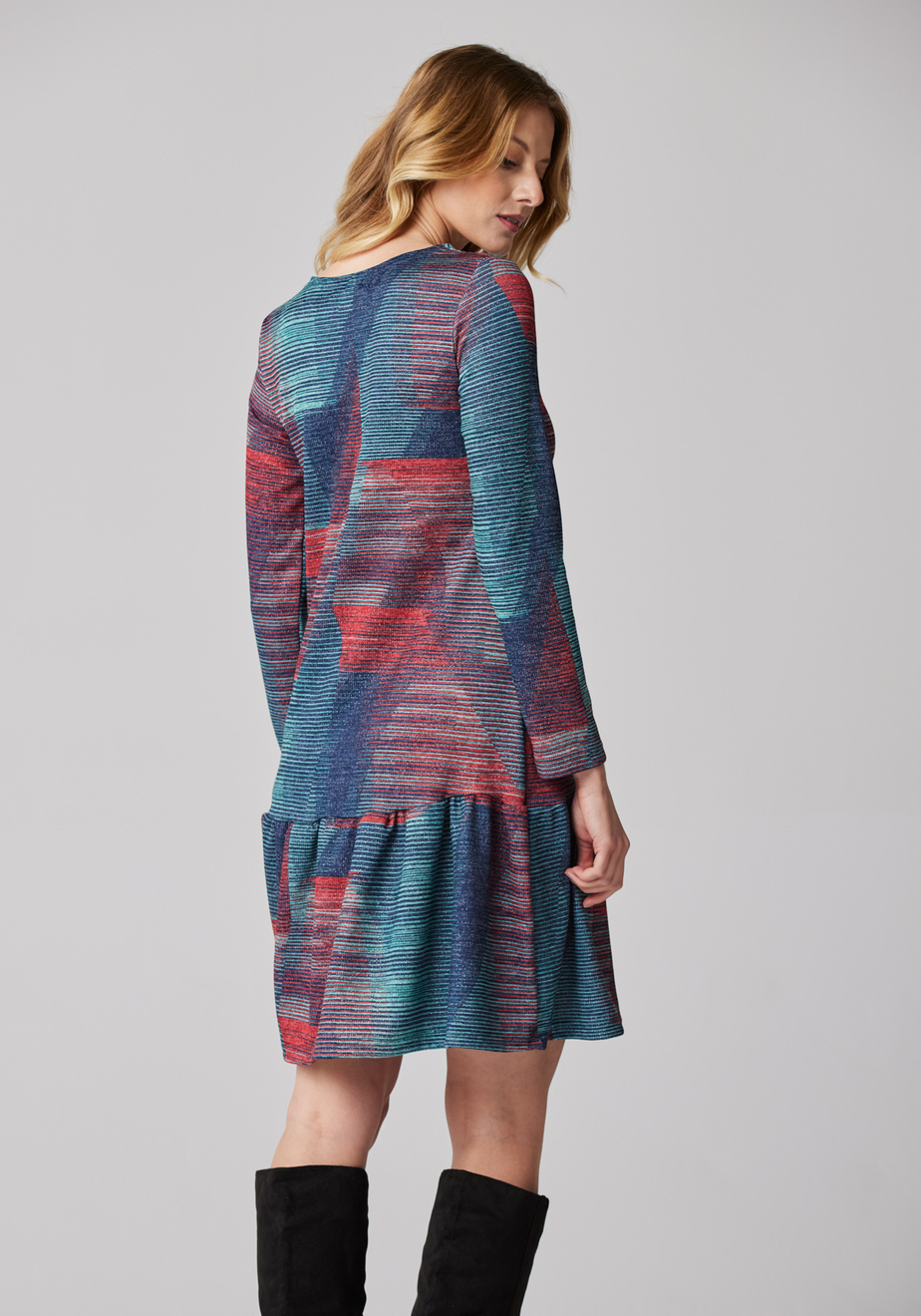 Niebiesko-czerwona sukienka z falbaną 1943