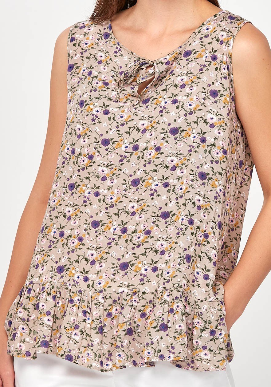 Beżowa Bluzka w drobne kwiatki 3926