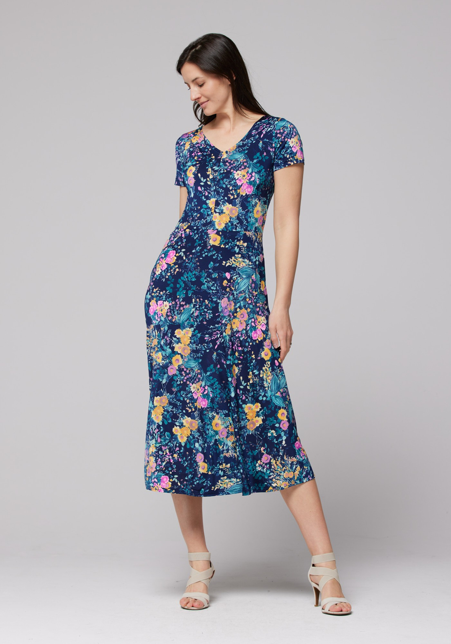 Midi granatowa sukienka kwiaty 1453