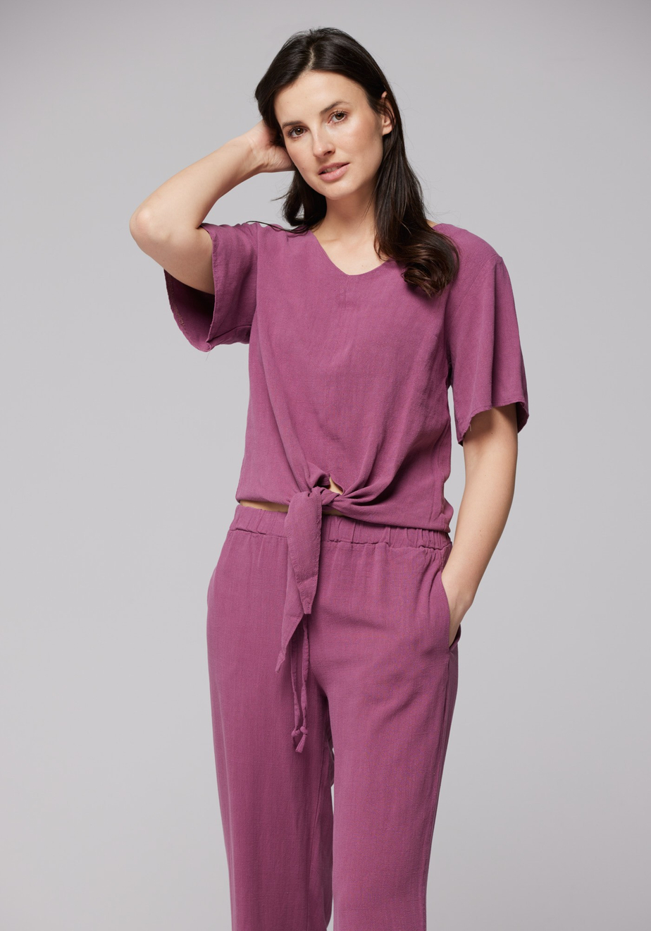 Wiskozowo-lniane różowe spodnie 5036
