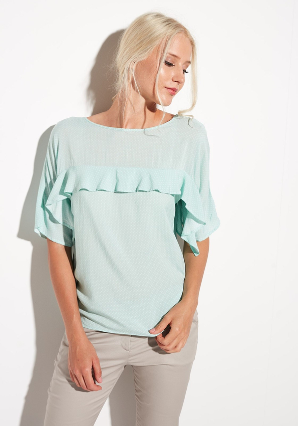 Bladoturkusowa bluzka z falbanką 3916