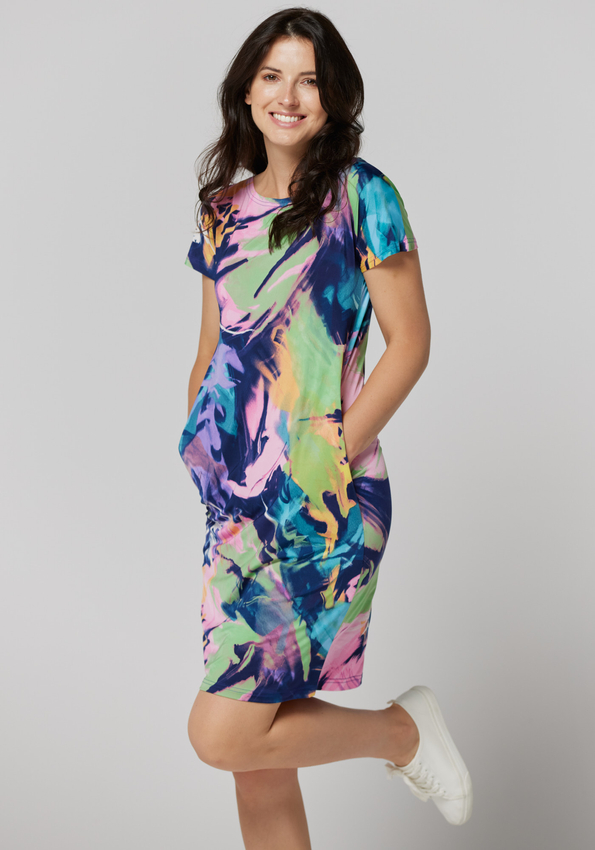 Prosta, dopasowana pastelowa sukienka 1437