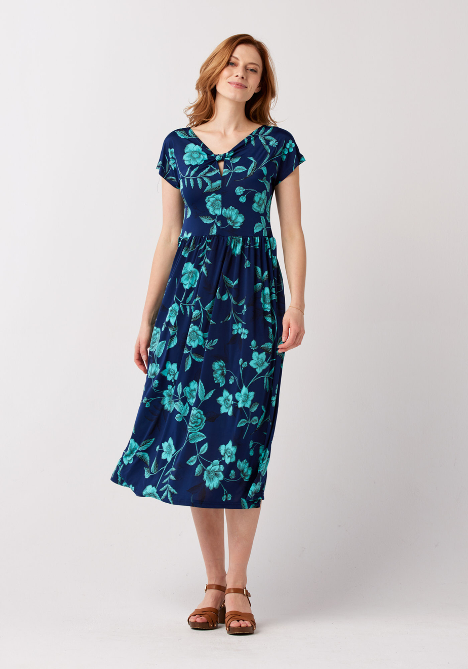Granatowa sukienka w turkusowe kwiaty 1471
